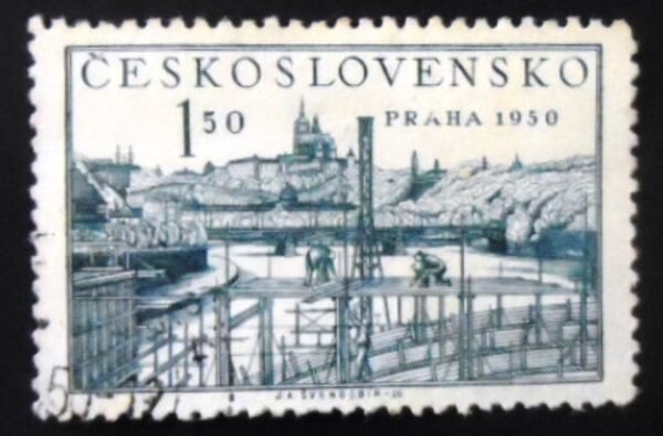 Selo postal da Tchecoslováquia de 1950 Šverma bridge U