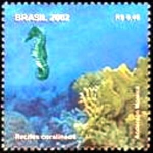 Selo postal do Brasil de 2002 Cavalo-marinho e Corais M