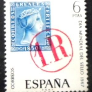 Selo postal da Espanha de 1967 1850 6r Stamp with 1R Postmark in Red Circle N