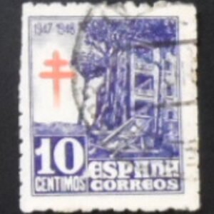 Selo postal da Espanha de 1947 Sanatorium Cross of Lorraine 10 U