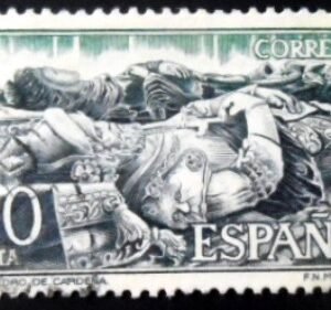 Selo postal da Espanha de 1977 Tomb of El Cid and Dona Gimena U