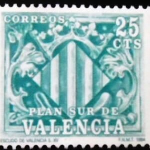 Selo postal da Espanha de 1985 Arms of Valencia 25 N