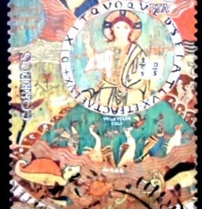 Selo postal da Espanha de1980 Tapestry of Creation 50 U