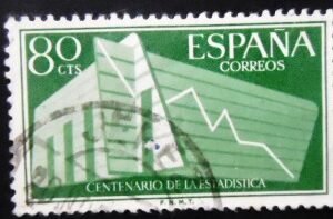 Selo postal da Espanha de 1956 Centenary of Statistics 80 U