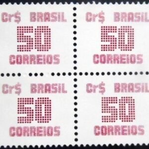 Quadra de selos postais do Brasil de 1985 Tipo Cifra Cr$ 50 M QD