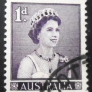 Selo postal da Austrália de 1959 Queen Elizabeth II 1 U