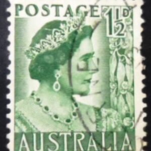 Selo postal da Austrália de 1950 Queen Elizabeth 1½ U
