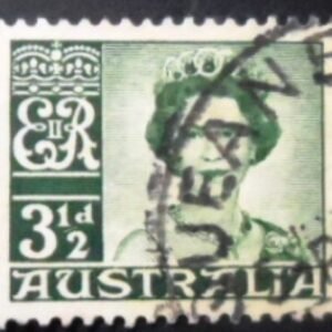 Selo postal da Austrália de 1959 Queen Elizabeth II 3½ U