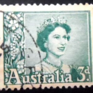 Selo postal da Austrália de 1959 Queen Elizabeth phosphor paper 3 U