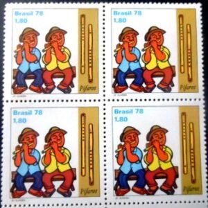 Quadra de selos postais do Brasil de 1978 Tocadores de Pífaros M QD