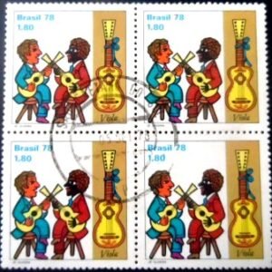 Quadra de selos postais do Brasil de 1978 Tocadores de Viola U QD