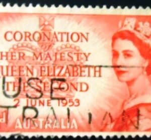 Selo postal da Austrália de 1953 Queen Elizabeth II 3½ U