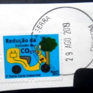 Fragmento com selo postal do Brasil de 2015 Redução CO2 BR U taboao