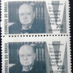 Quadra de selos postais do Brasil de 1965 Sir Winston Churchill Marmorizado M Y QD
