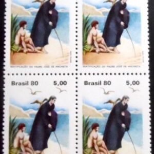 Quadra de selos postais do Brasil de 1980 Padre Anchieta e Índio M QD
