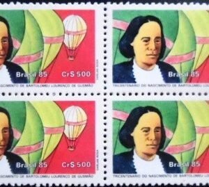 Quadra de selos postais do Brasil de 1985 Bartolomeu de Gusmão M Q