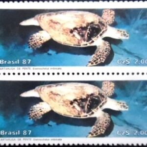 Par de selos postais do Brasil de 1987 Tartaruga-de-Pente M PR