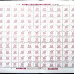 Folha completa de selos postais do Brasil de 1985 Tipo Cifra Cr$ 50 M FL