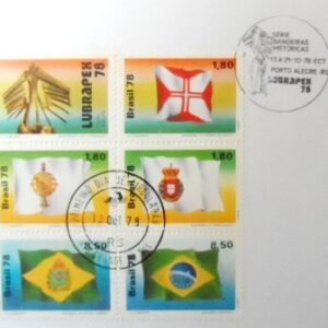 Cartela Filatélica do Brasil de 1980 Bandeiras Históricas