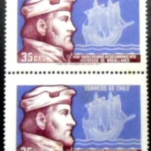 Par de selos postais do Chile de 1971 Fernando Magallanes M PR