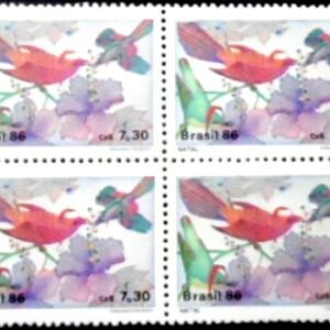 Quadra de selos postais do Brasil de 1986 Pássaros e Flores M QD