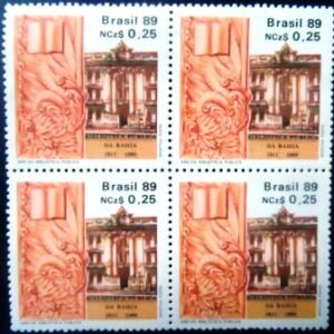 Quadra de selos postais do Brasil de 1989 Biblioteca Pública M QD