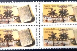 Quadra de selos postais do Brasil de 1990 Arquivo Público M QD