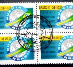 Quadra de selos postais do Brasil de 1992 Suécia - Brasil M1C QD
