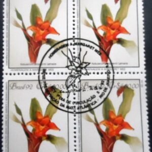 Quadra de selos postais do Brasil de 1992 Nidularium Innocenti M1C QD