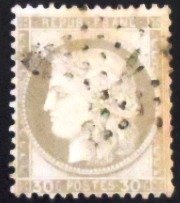 Selo postal da França de 1872 Ceres 30 U