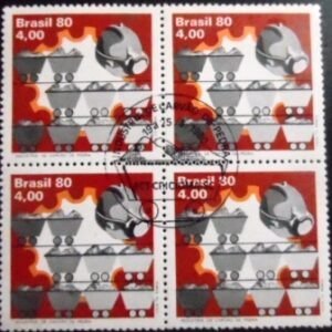 Quadra de selos postais do Brasil de 1980 Carvão de Pedra NCC QD