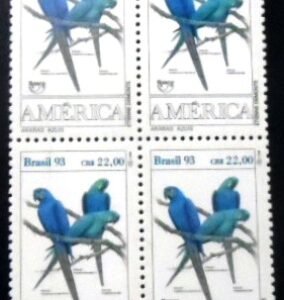 Quadra de selos postais do Brasil de 1993 Arara Azul M QD