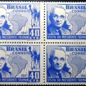 Quadra de selos postais do Brasil de 1947 Harry Truman M QD