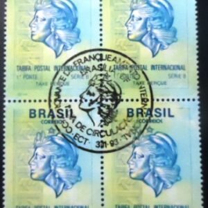 Quadra de selos postais do Brasil de 1993 C.F. 1º Porte Internacional M1C QD