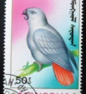 Selo postal da Mongólia de 1990 African Grey Parrot NCC