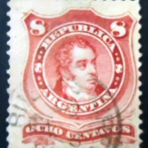 Selo postal da Argentina de 1884 Bernardino Rivadavia 8 U sev