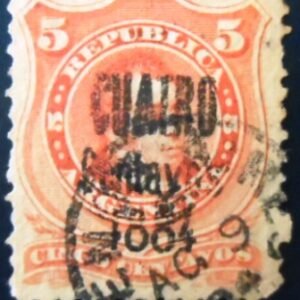 Selo postal da Argentina de 1884 Bernardino Rivadavia 4 surcharged U