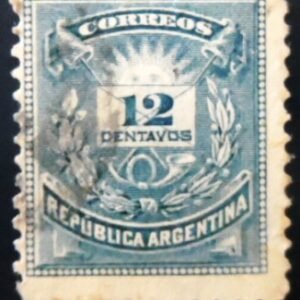 Selo postal da Argentina de 1885 Letter and Posthorn 12 U