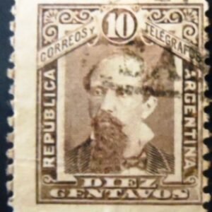 Selo postal da Argentina de 1890 Nicolás Avellaneda 10 U sev