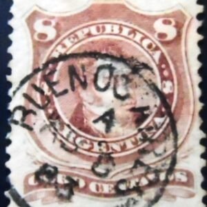 Selo postal da Argentina de 1884 Bernardino Rivadavia 8 U sev