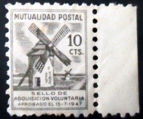Selo postal Cinderela da Espanha de 1947 Manchego Windmill N