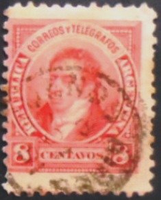 Selo postal da Argentina de 1891 Bernardino Rivadavia8 U