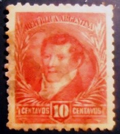 Selo postal da Argentina de 1892 General Manuel Belgrano 10 U
