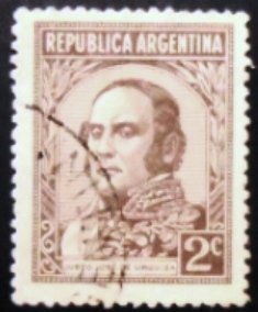 Selo postal da Argentina de 1935 Justo José de Urquiza 2 U