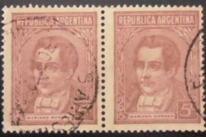 Par de selos postais da Argentina de 1935 Mariano Moreno 5 U PR sev