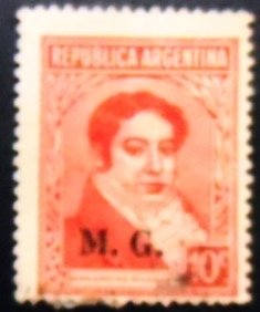 Selo postal da Argentina de 1935 Ministry of War 10 U MG sev