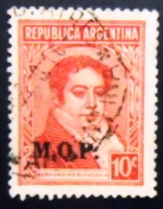 Selo postal da Argentina de 1935 Ministry of Public Works 10 U MOP sev