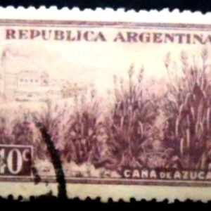 Selo postal da Argentina de 1936 Sugarcane plantation U sev