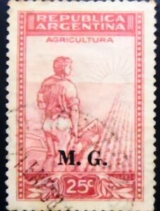 Selo postal da Argentina de 1937 Ministry of War M.G. U sev