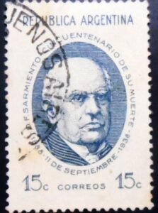 Selo postal da Argentina de 1938 Domingo Faustino Sarmiento 15 U